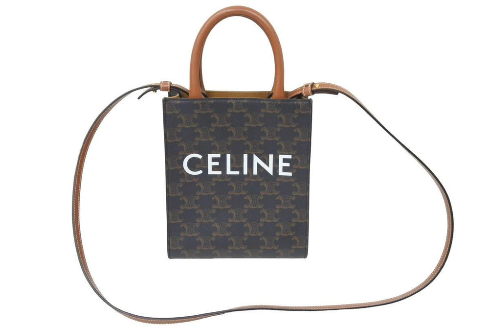 Celine Vertical Shoulder Bag Triomphe Canvas Calfskin